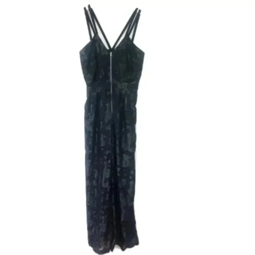 BCBGeneration Black Strappy Applique Jumpsuit